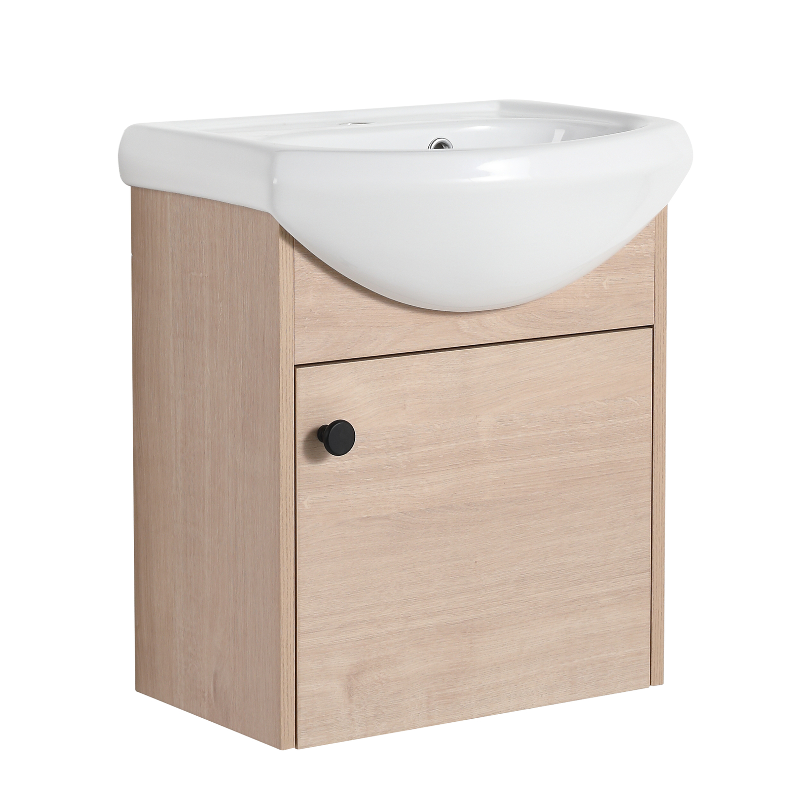 18″ Plywood Floating Wall Mounted Bathroom Vanity W/Ceramic Sink For Small Space