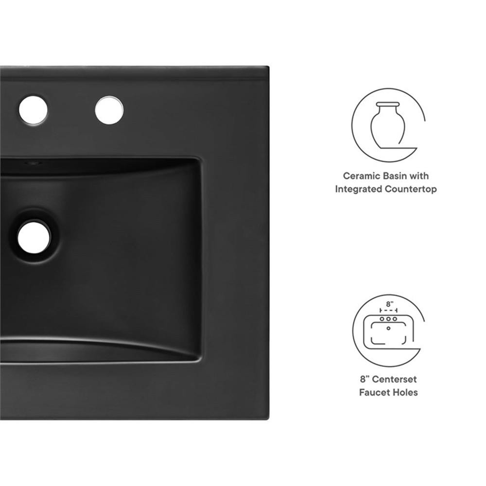 Pemberly Row Ceramic Modern 24″ Bathroom Sink in Black With Rectangular Basin