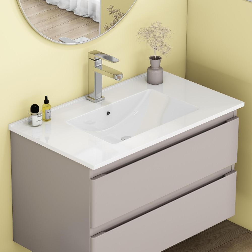 32-Inch White Ceramic Bathroom Sink, Fits 32-Inch Vanity,Pre-Drilled Faucet Hole