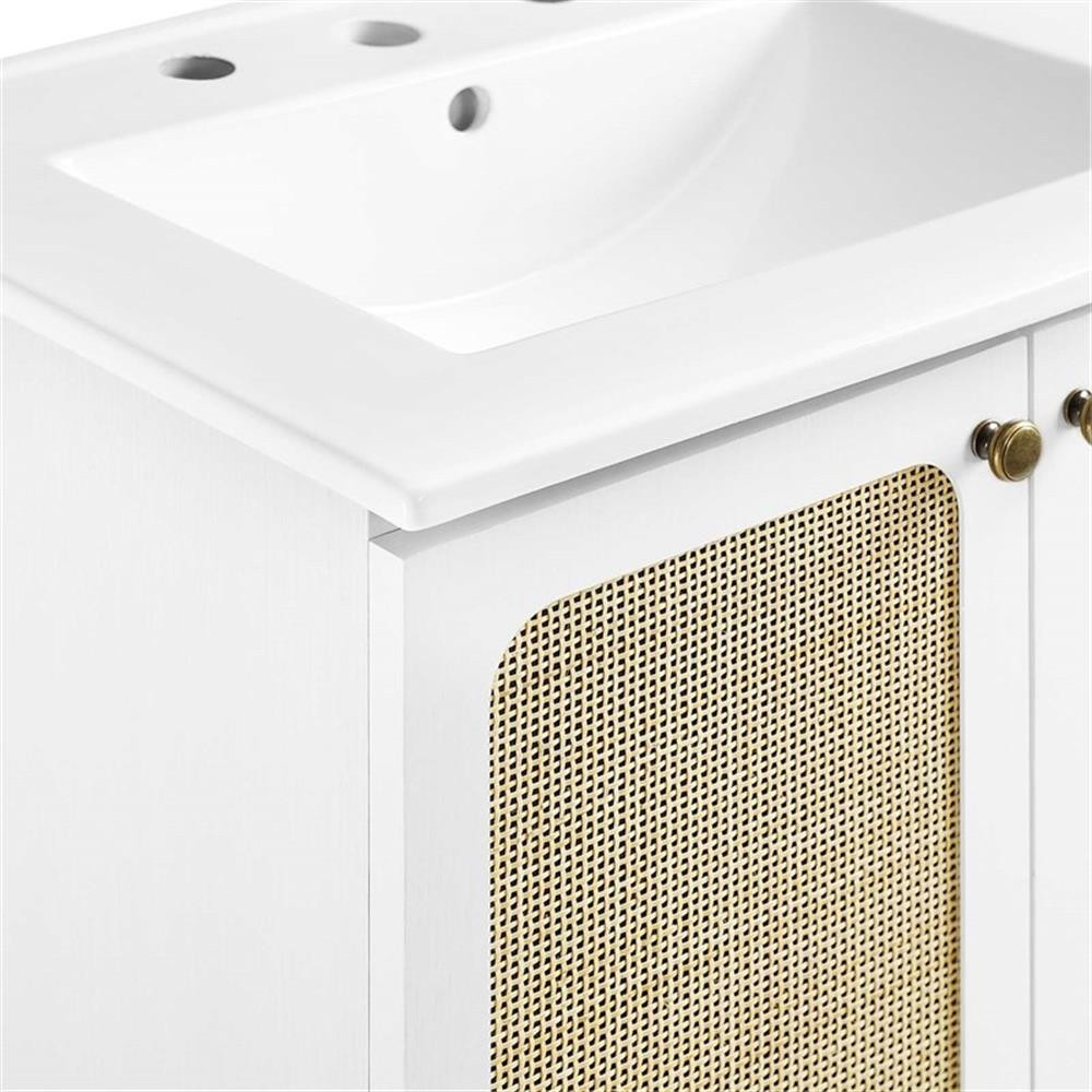 Modway Chaucer 24″ Wood & Rattan Bathroom Vanity with Adjustable Shelf in White