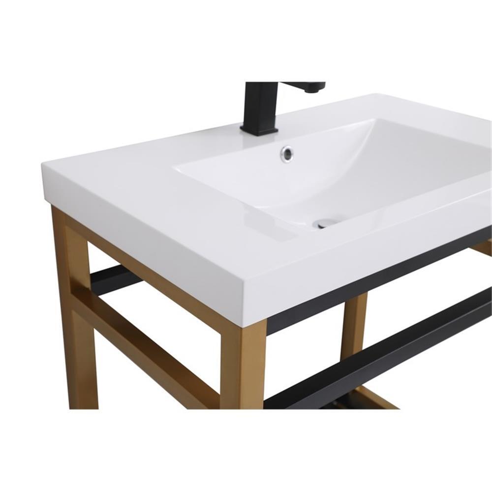 Elegant Decor Raya 30″ Single Resin Top Metal Bathroom Vanity in Gold and Black