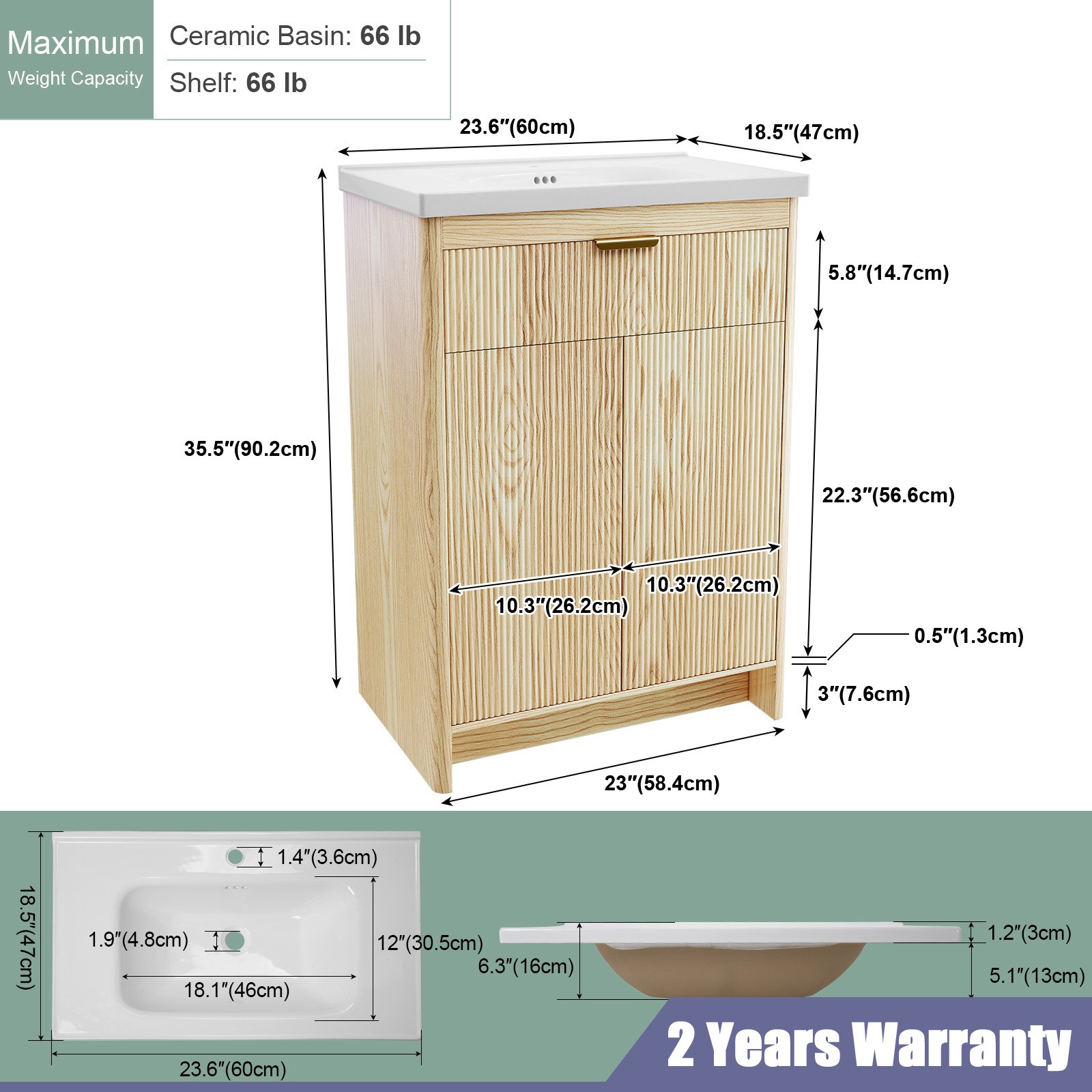 Bathroom Vanity Ceramic Sink Cabinet Freestanding Wooden Storage Cabinet