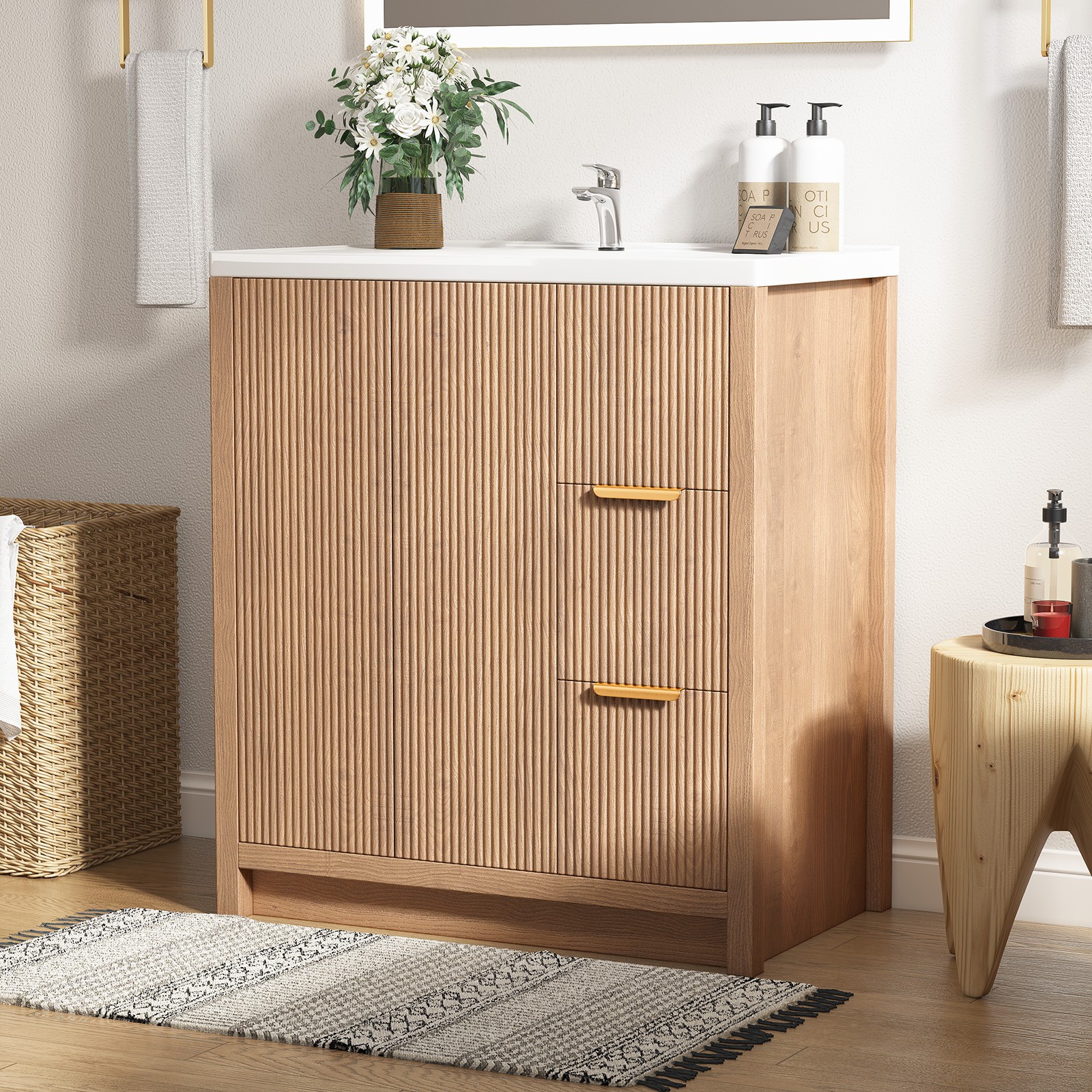 Modern Bathroom Vanity with 2 Drawers,Doors & Storage Shelves,Storage Cabinet