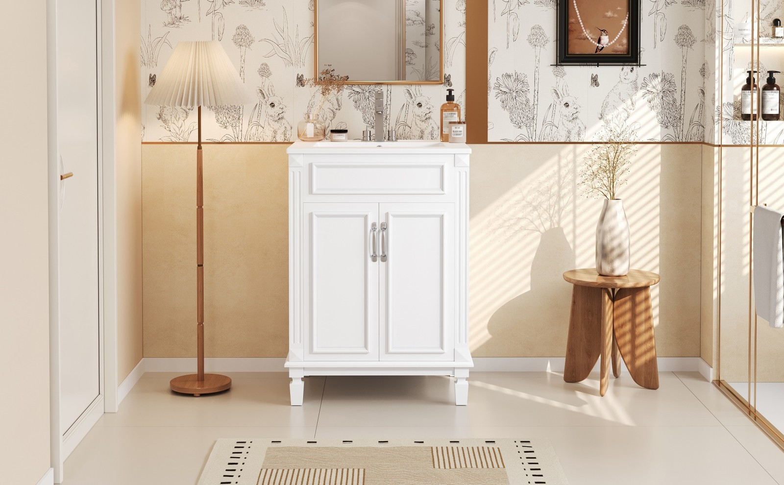 24 inch White Modern Bathroom Vanity with Sink, 2 Soft-Close Doors