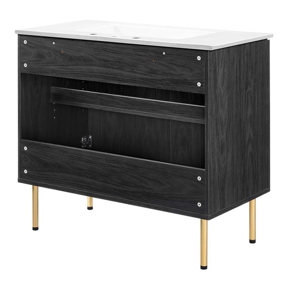 Pemberly Row 36″ Wood & Rattan Bathroom Vanity in Black/White