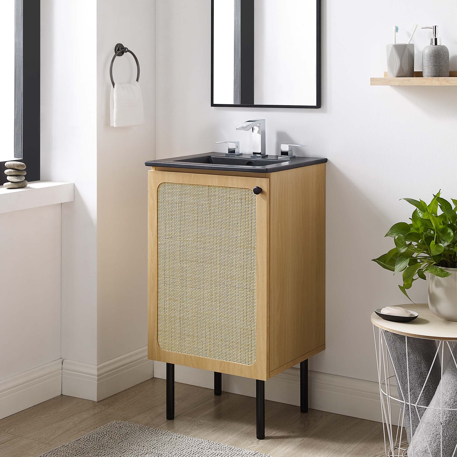 Modway Chaucer 18” Bathroom Vanity in Oak Black With Ceramic Sink Basin