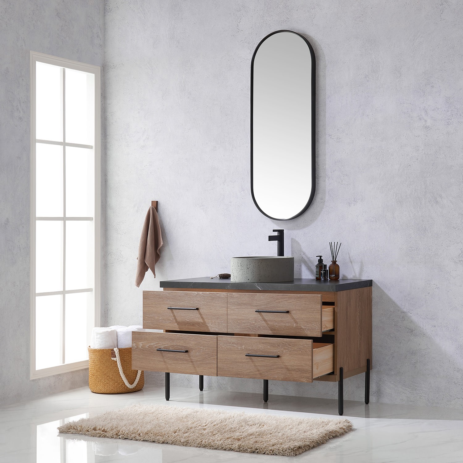 Miseno MV-705148R Trento 48″ – North American Oak / Black