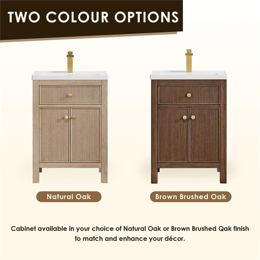 Pemberly Row 24″ Wood Vanity in Natural Oak Ceramic Integrated Sink no Mirror