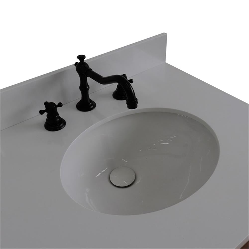 61 in. Double Wooden Vanity Walnut Black White Quartz Oval Sink
