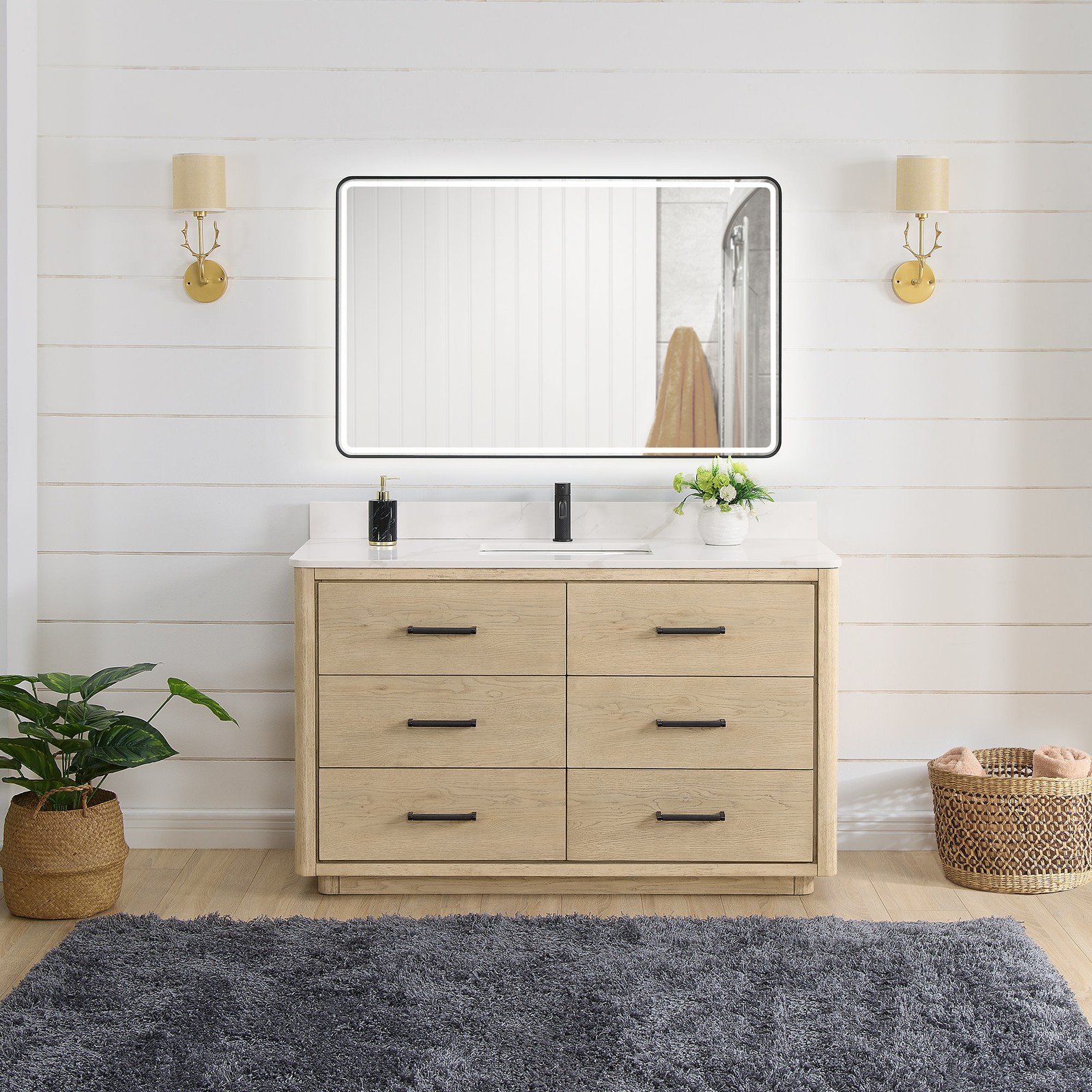 Miseno MV-706555 Porto 54″ – Aged Natural Oak / Fish Maw White