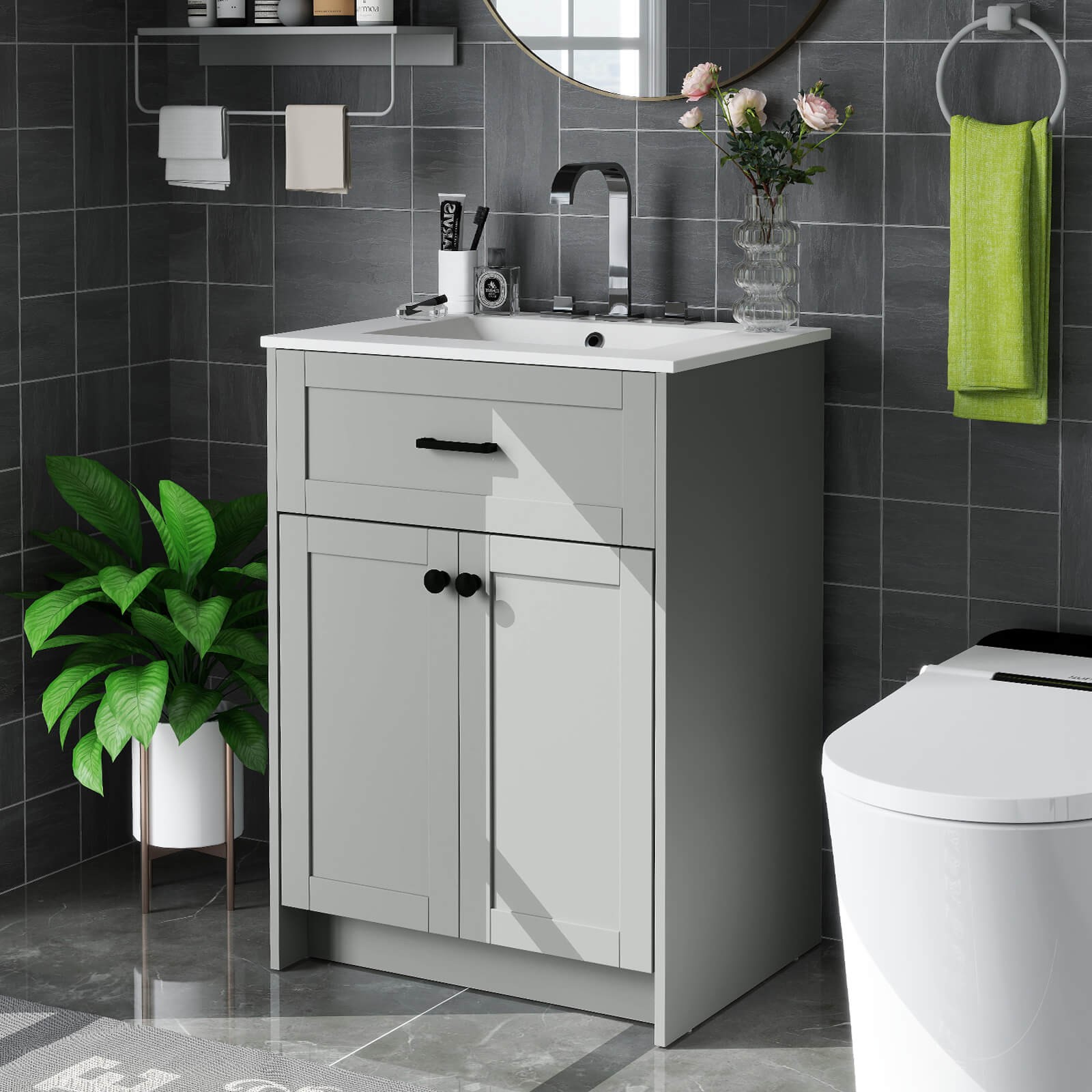 Bathroom Vanity Unit with Basin Under Sink Bathroom Storage Cabinet Freestanding