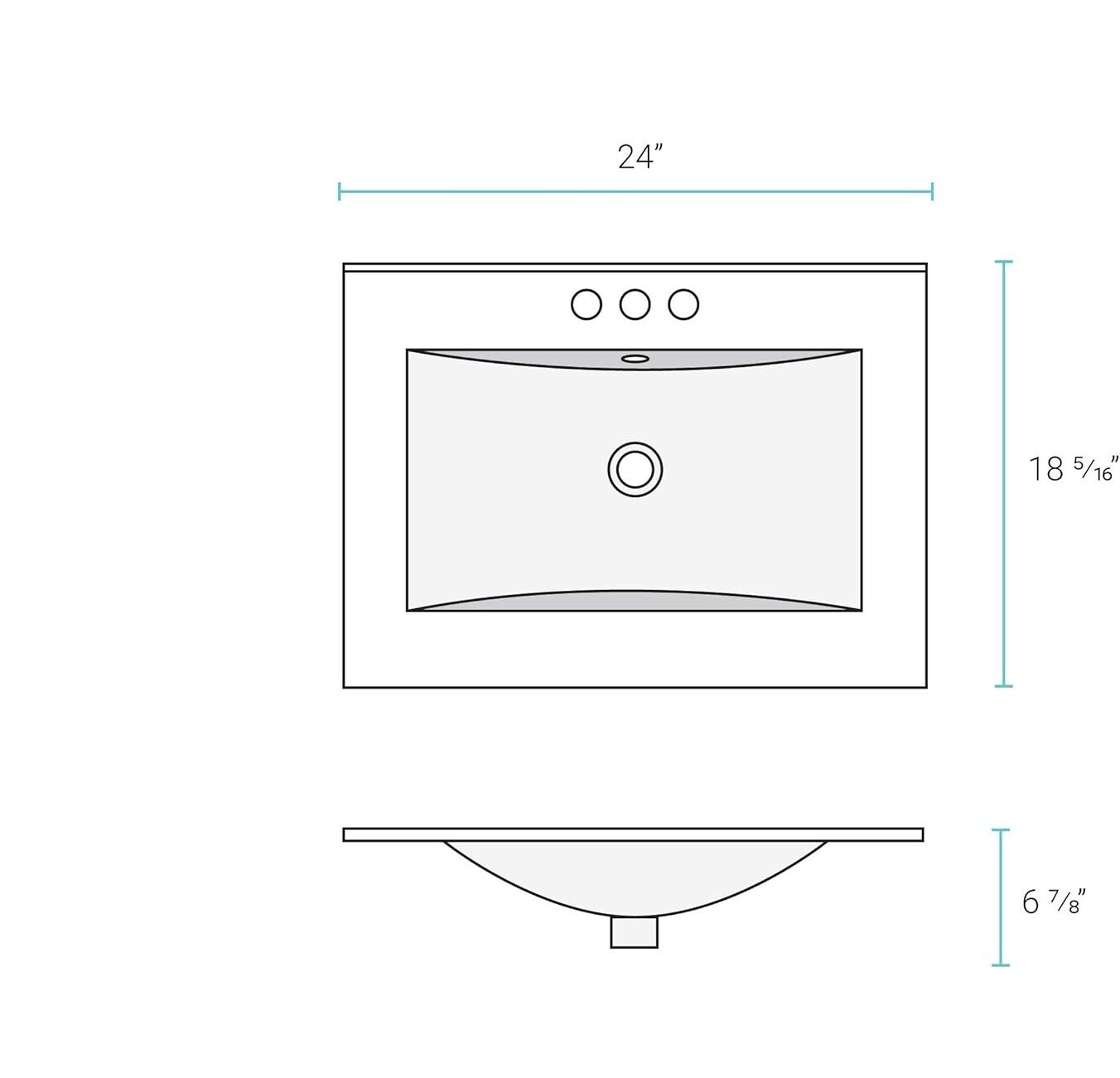 Lavabo de cerámica de 24″ con tres orificios para grifo y desagüe incluido, NEW