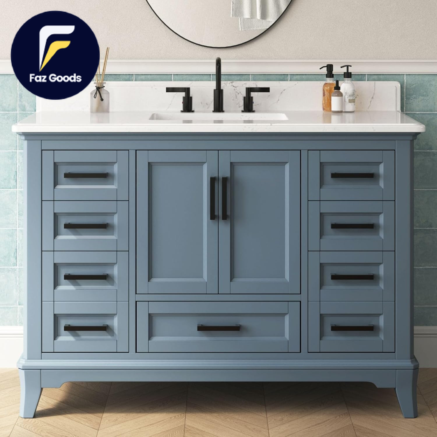 48 Inch Bathroom Vanity with Sink Modern Steel Blue Bathroom Vanities with Soft