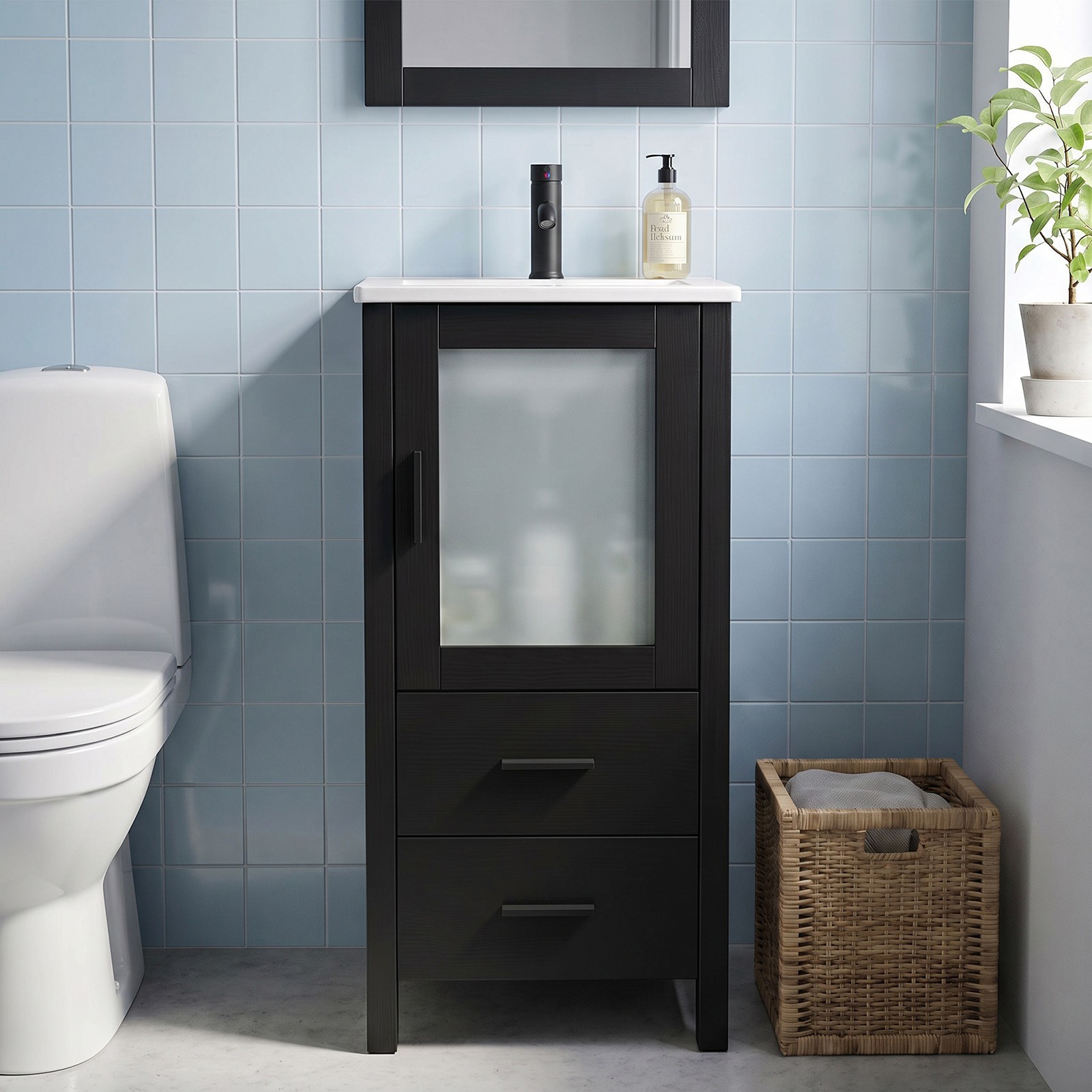 16 Inch Modern Bathroom Vanity Ceramic Vessel Sink Basin Cabinet Set Compact