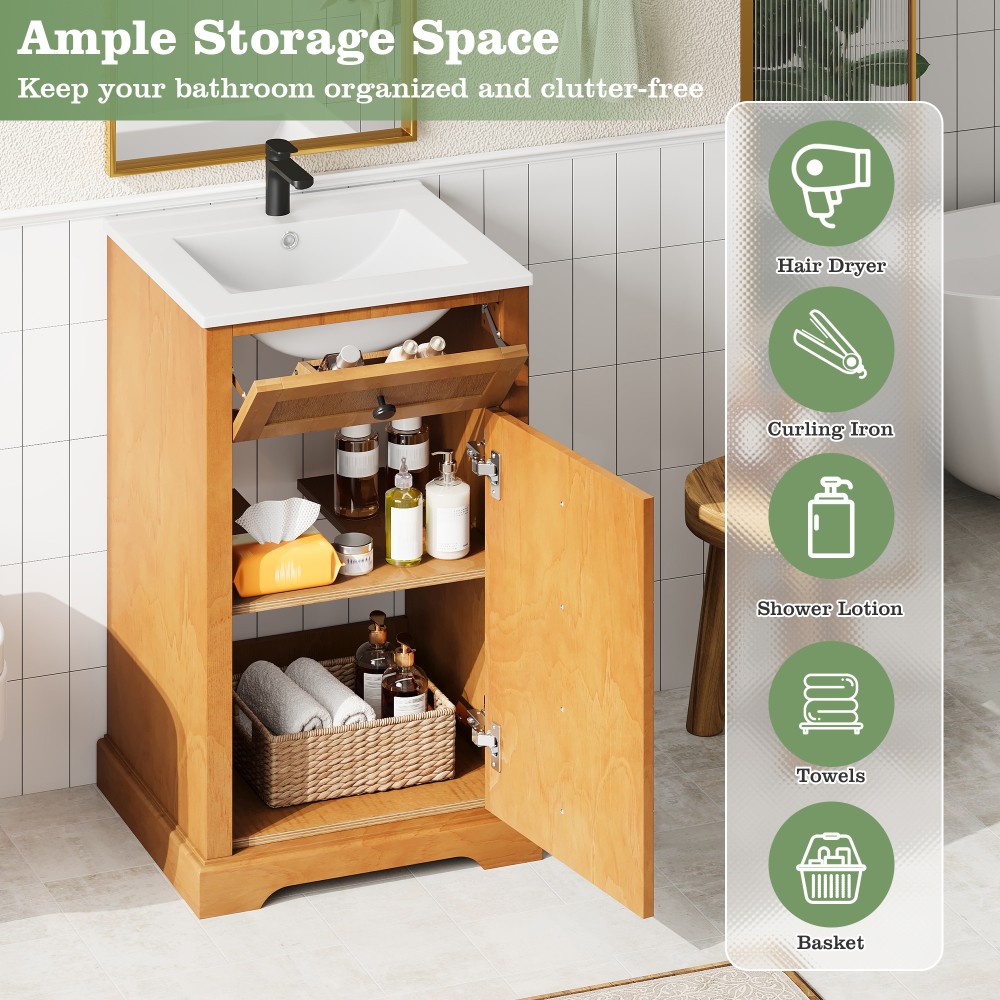 20″ Bathroom Vanity with Integrated Ceramic Sink Cabinet with Soft-Closing Door