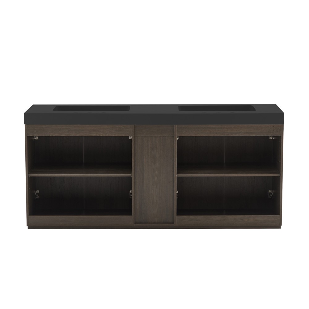 72″ Bathroom Vanity w/Double Sink,Freestanding Vanity 4 Door Cabinet, Shelves