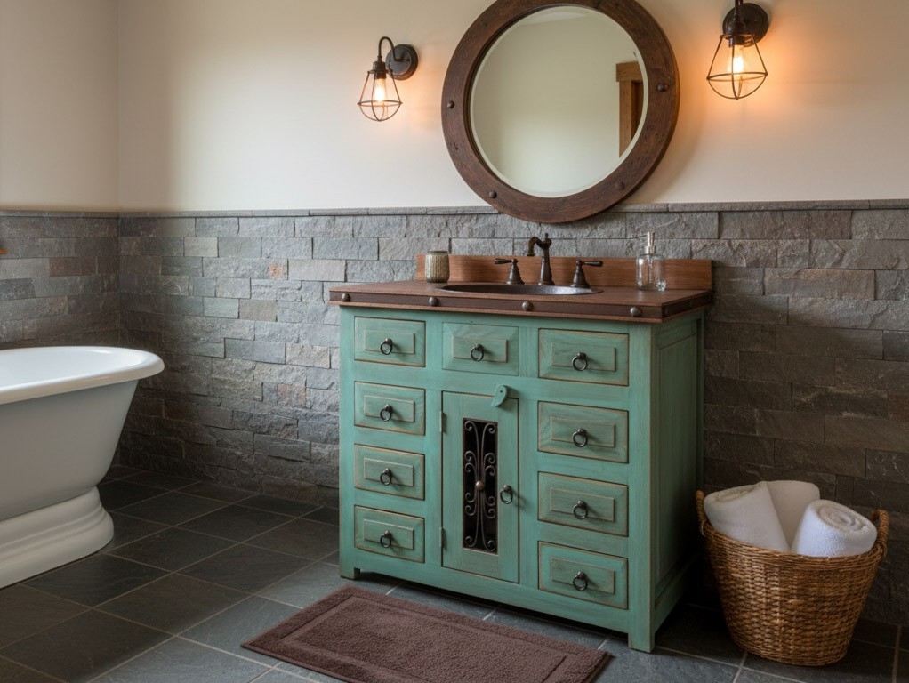 Saint Andrew Rustic Bathroom Vanity Furniture With Copper sink