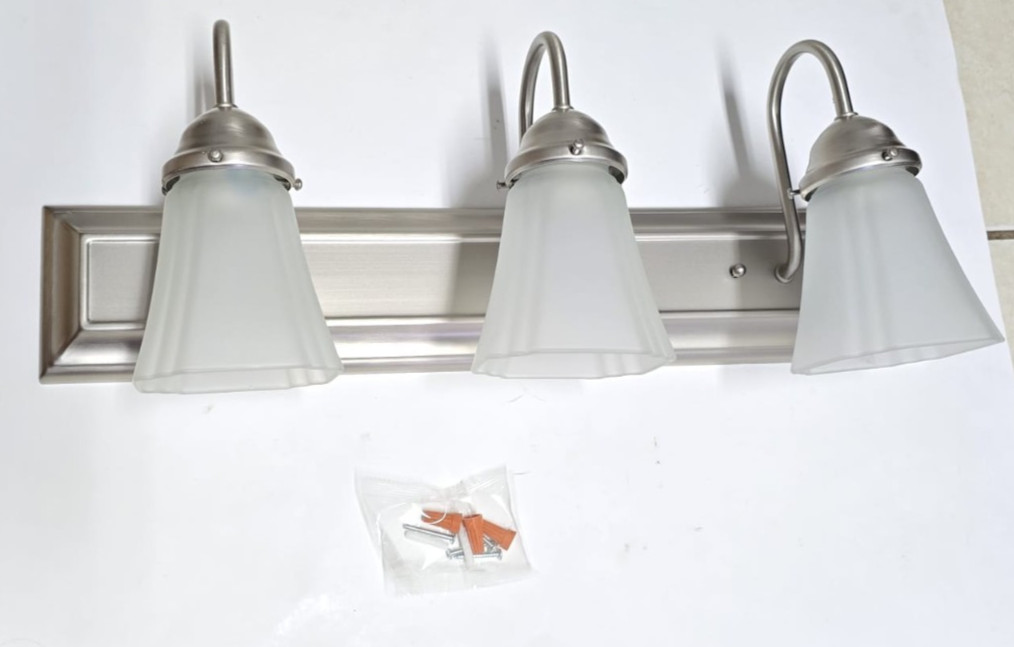 Seasons 24″ 3-Light Vanity Fixture, Satin Nickel, Frosted Glass/ NEW Open Box