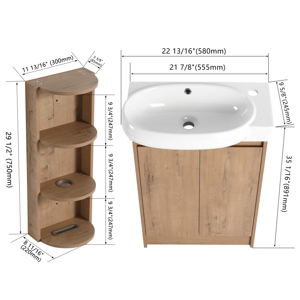Freestanding Bathroom Vanity with Sink, Storage Shelf, and Soft-Close Doors