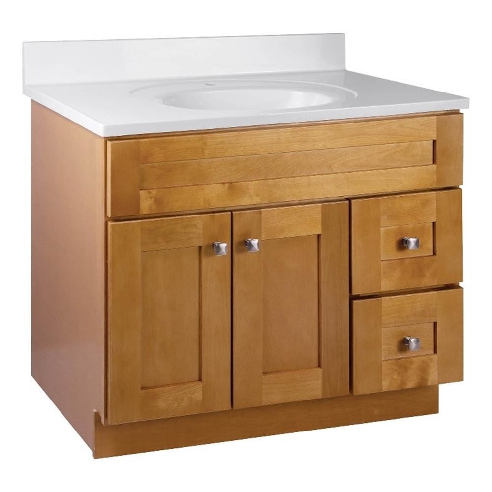 Design House Brookings 37″ Transitional Marble Bathroom Vanity in Birch