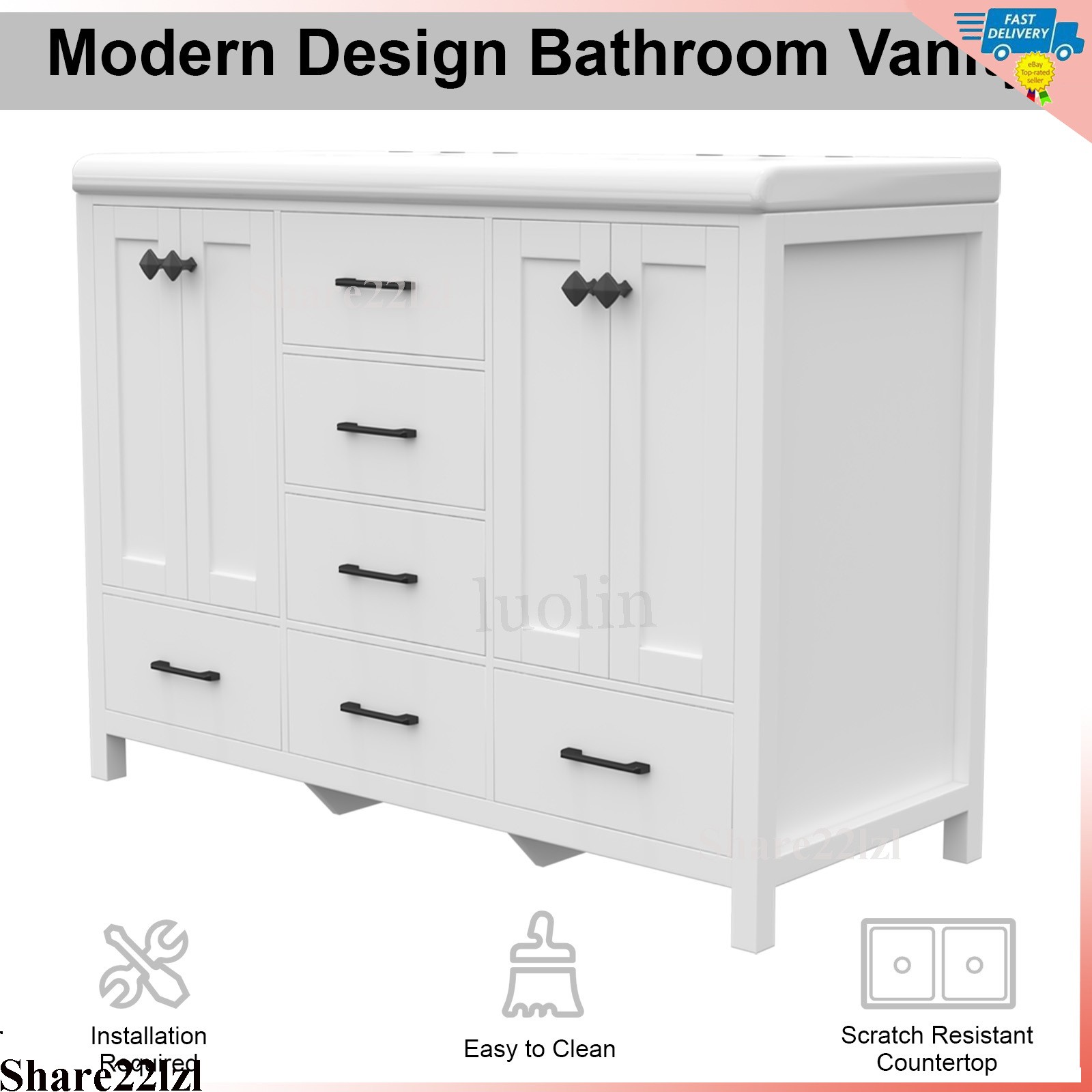 47inch Bathroom Vanity with Sink Ceramic Freestanding Cabinet with Storage Space