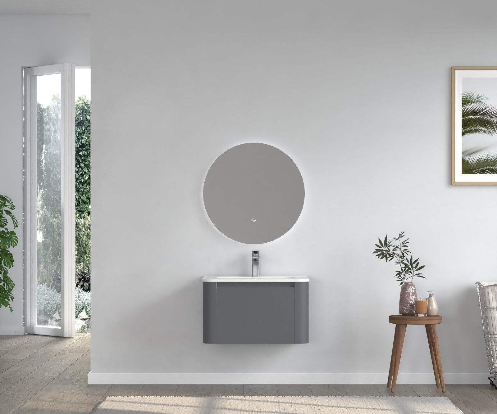 24″ Grey Floating Bathroom Vanity with White Ceramic Integrated Basin