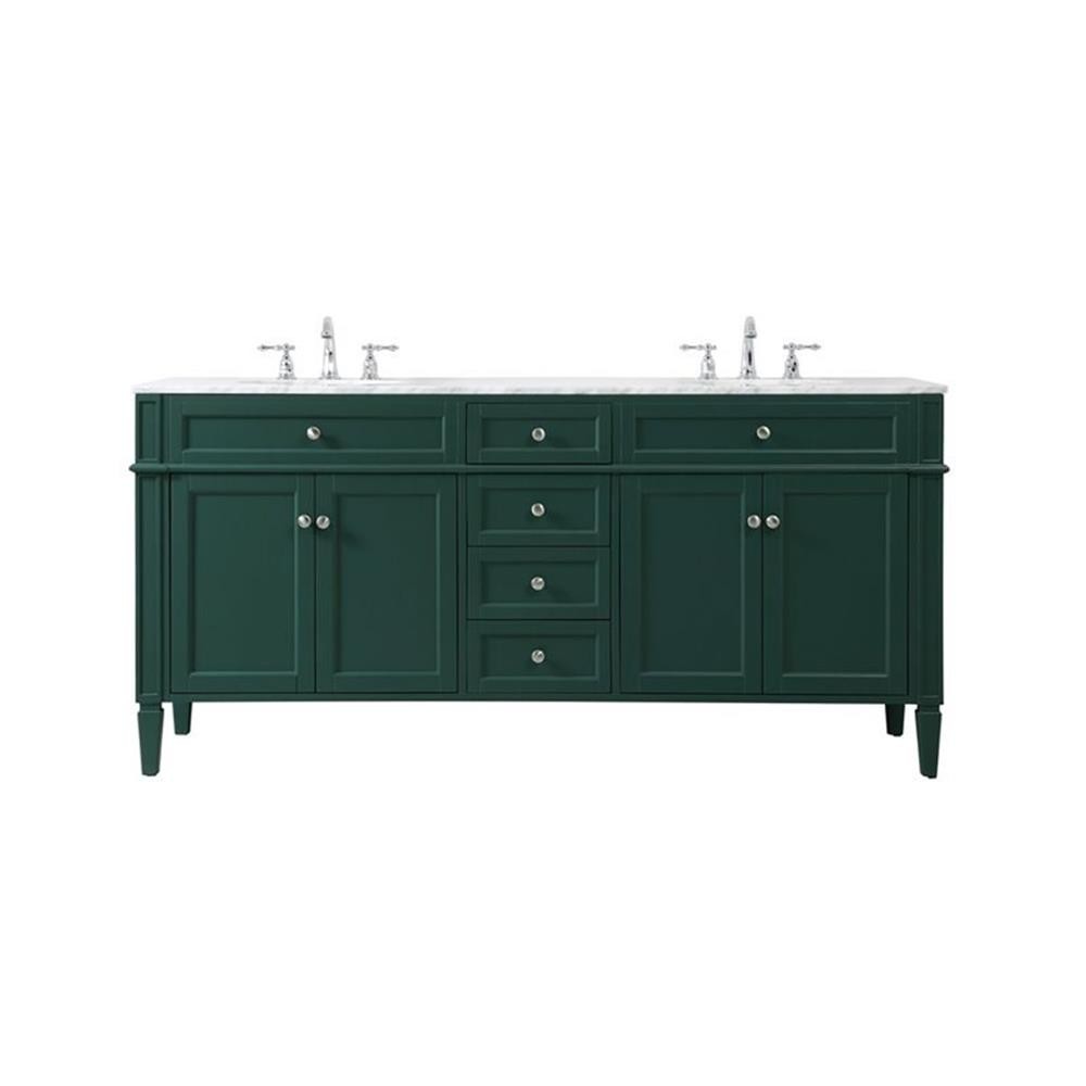 Elegant Decor Park Avenue 72″ Metal MDF Marble Double Bathroom Vanity in Green