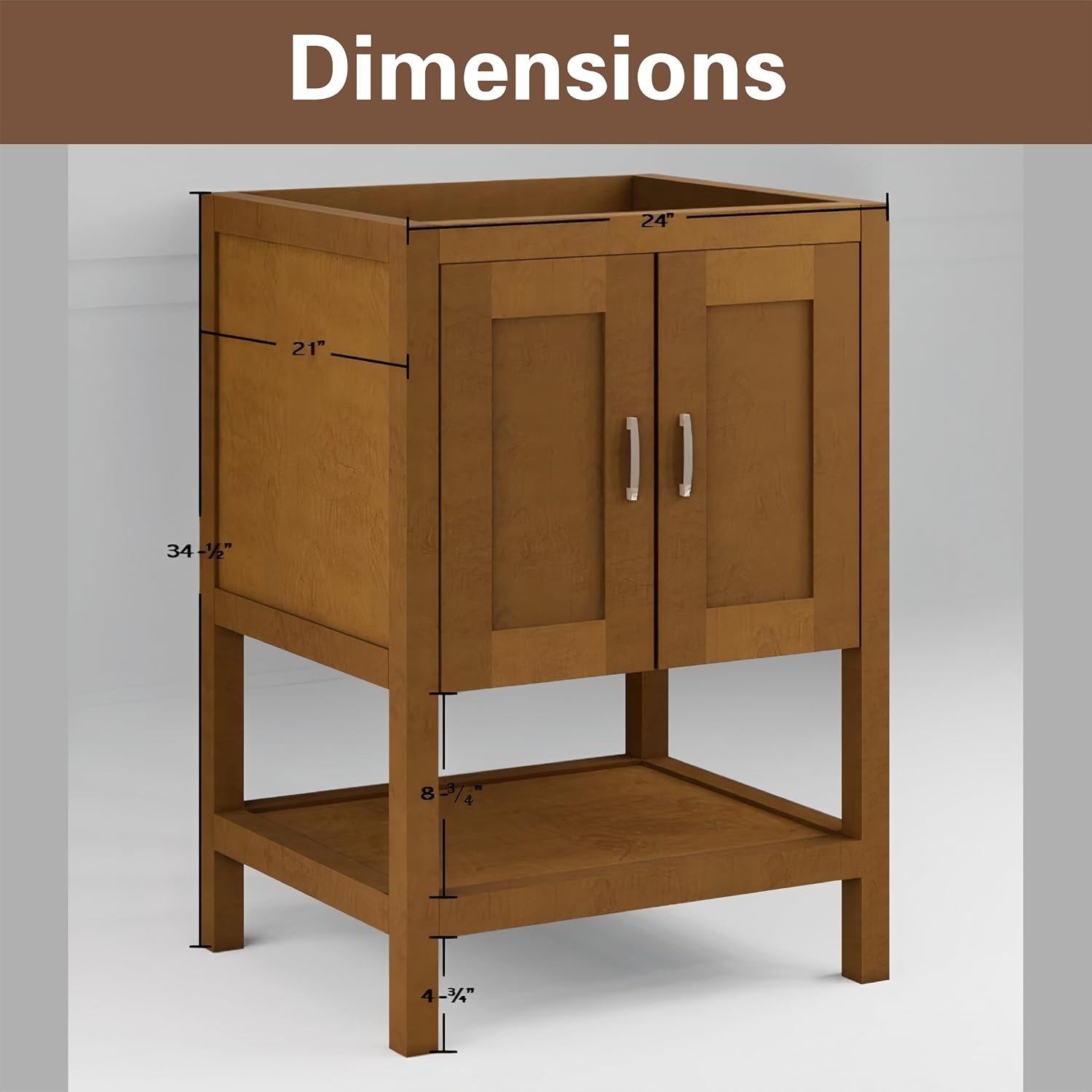 24″ Natural Wood Bathroom Vanity Base Only – Freestanding Solid Wood Sink