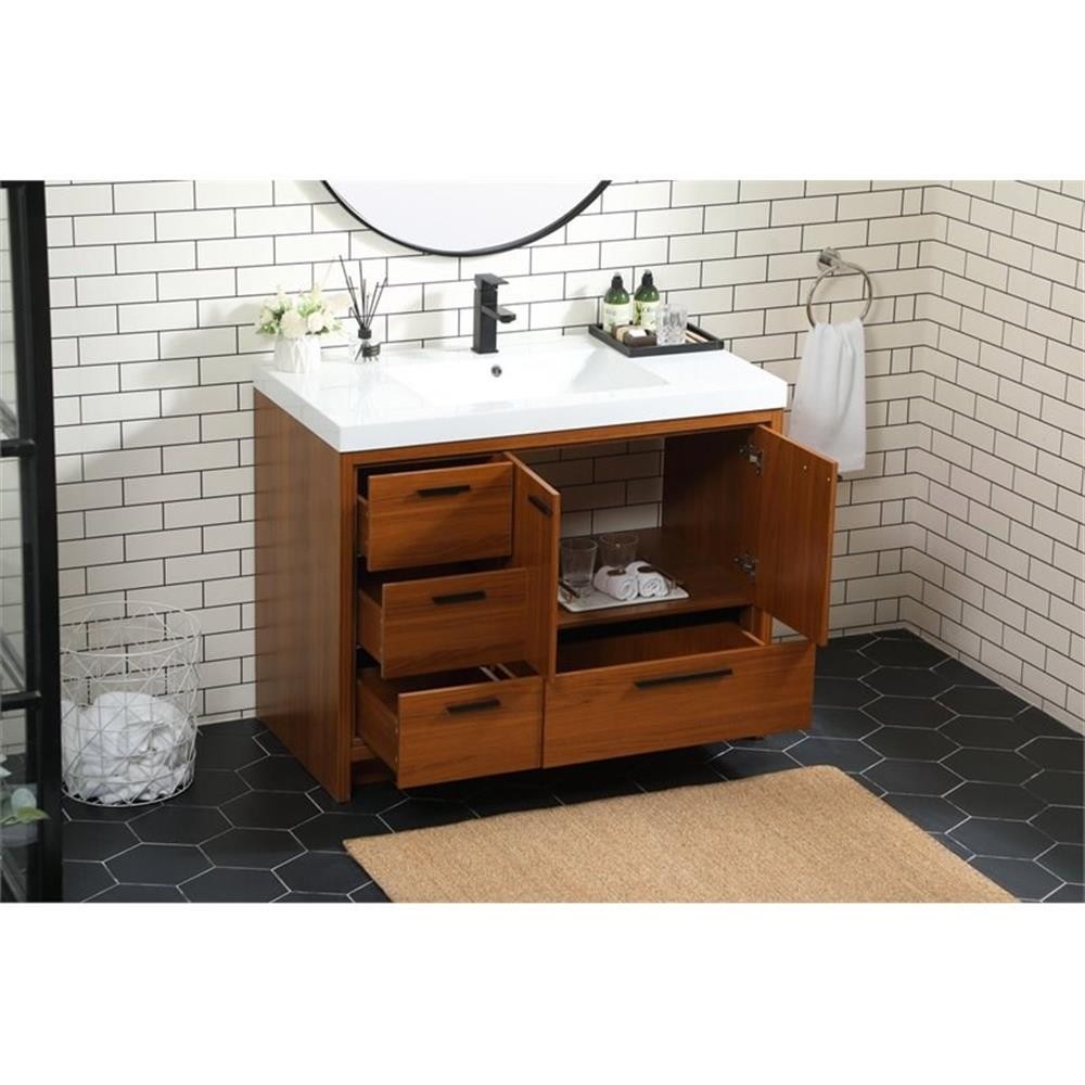 Pemberly Row 42″ Aluminum Alloy and MDF Single Bathroom Vanity in Teak