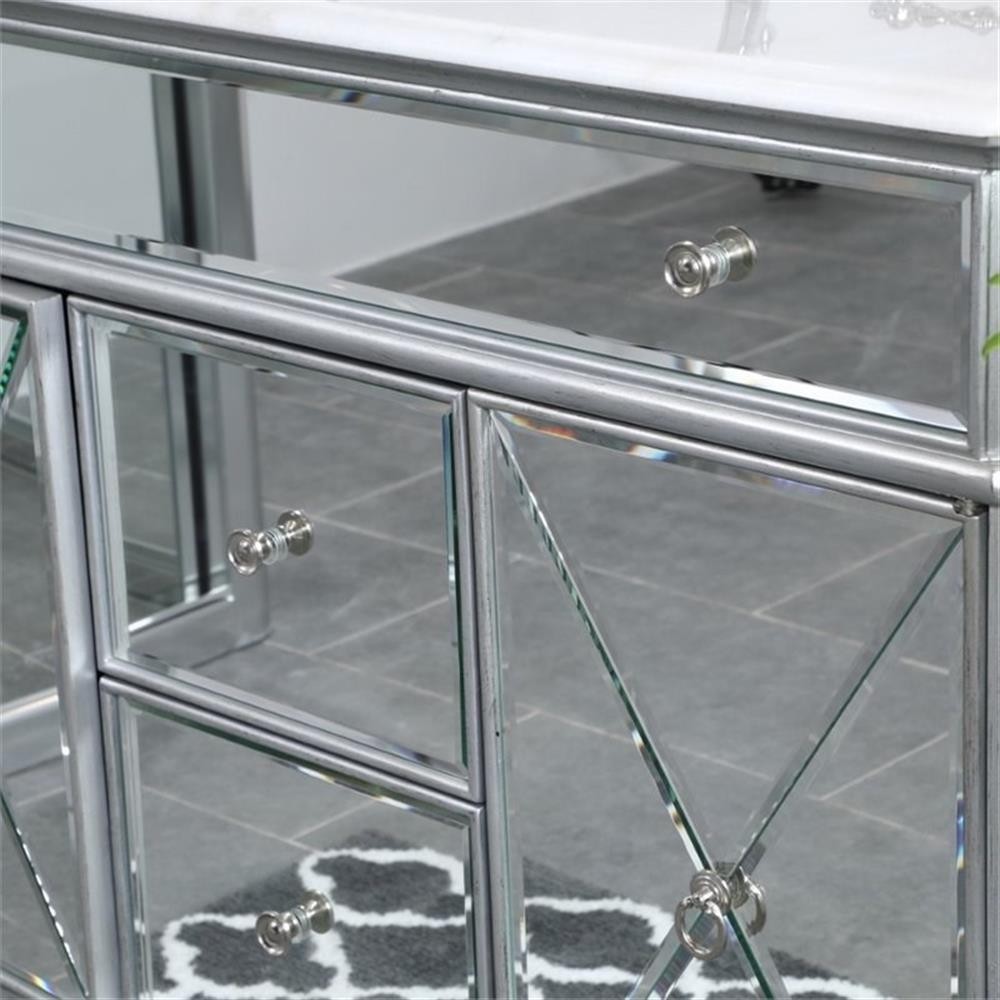 Elegant Decor Camille 42″ Single Marble Top Mirrored Bathroom Vanity in Silver