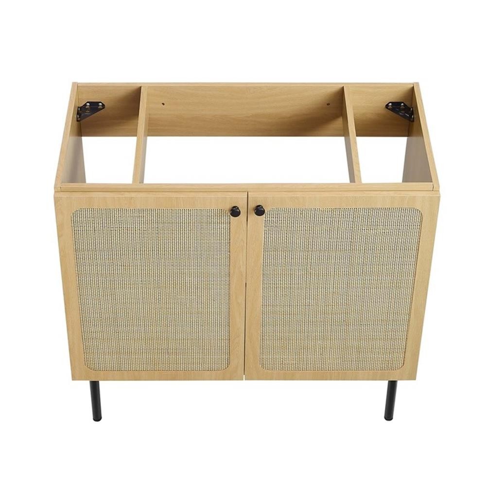 Pemberly Row 36″ Wood & Rattan Bathroom Vanity Cabinet in Oak