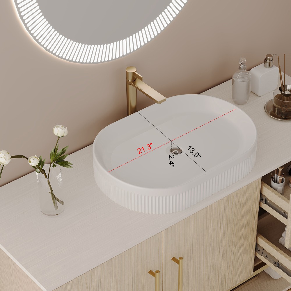 36″ Modern Bathroom Vanity Ceramic Vessel Sink Gold Accent Free Standing Cabinet