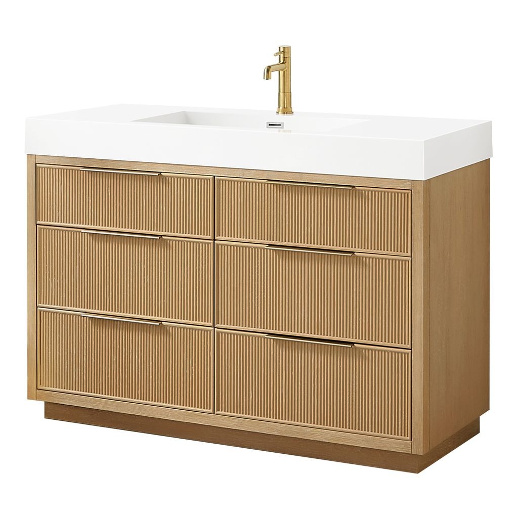 Hohhot 48″ Single Bath Vanity in Washed Ash Grey with White Stone Top