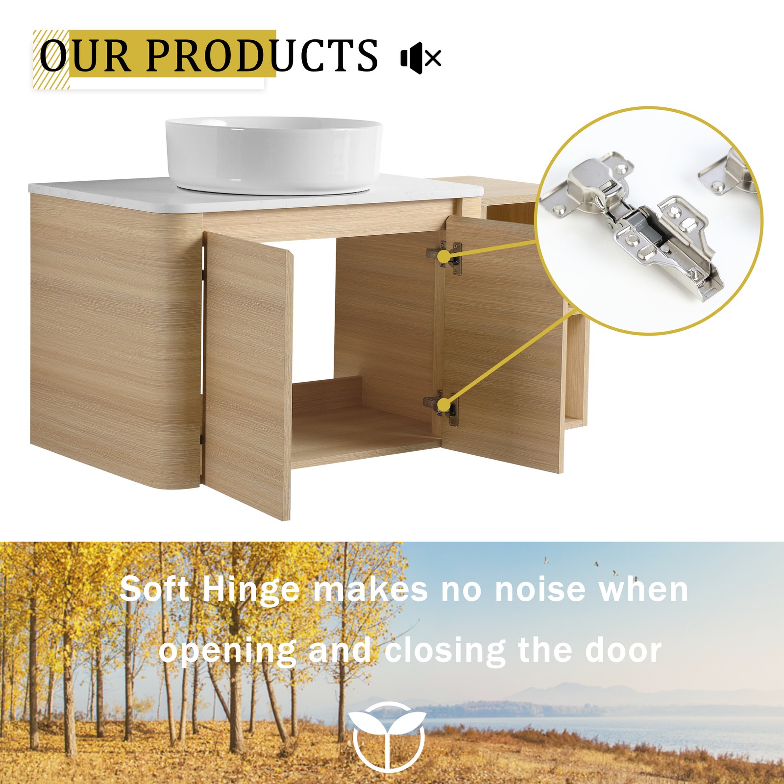 42in Plywood Floating Bathroom Vanity W/White Ceramic Basin Sink Storage Shelves