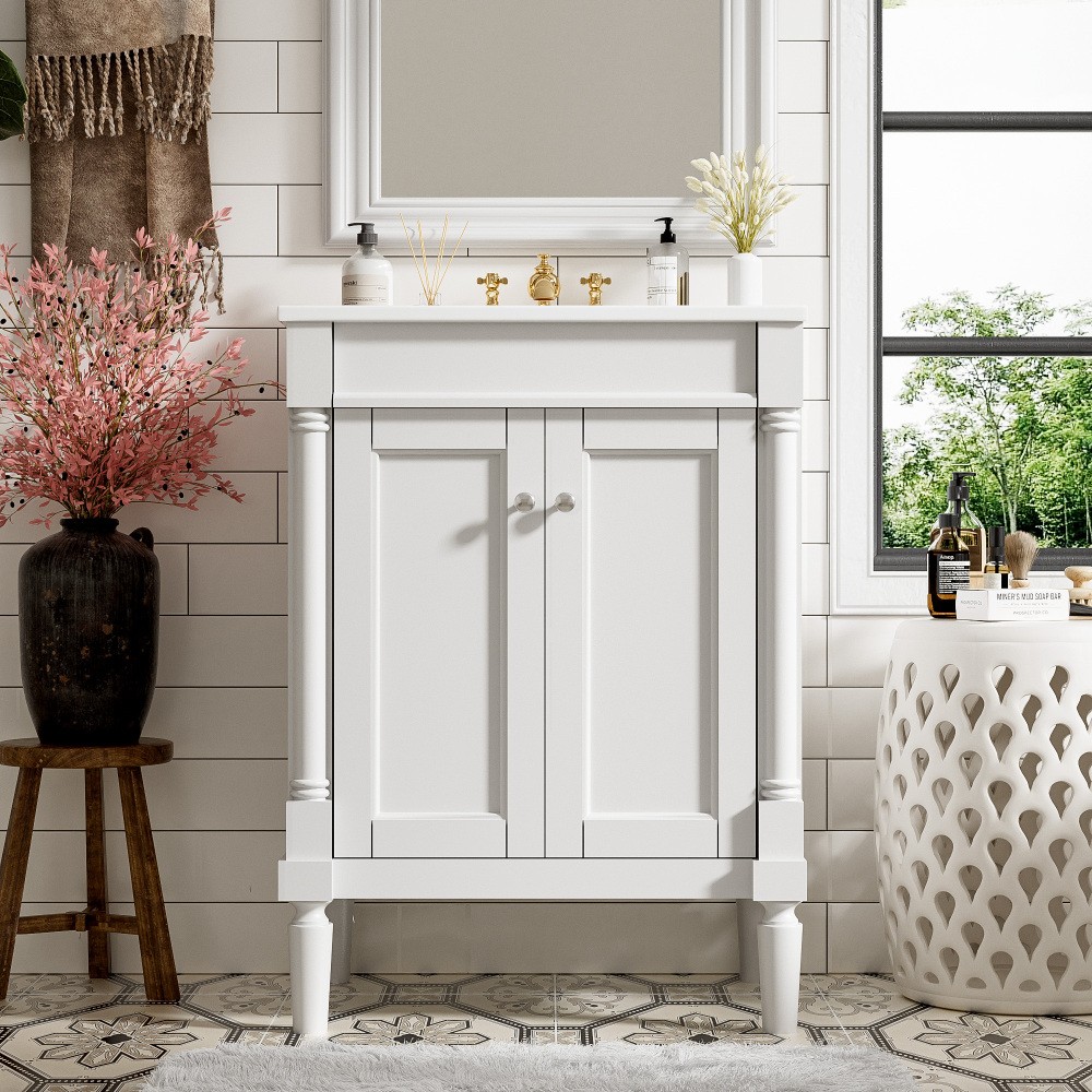 24” Bathroom Vanity with Top Sink, 2-Tier Modern Bathroom Storage Cabinet