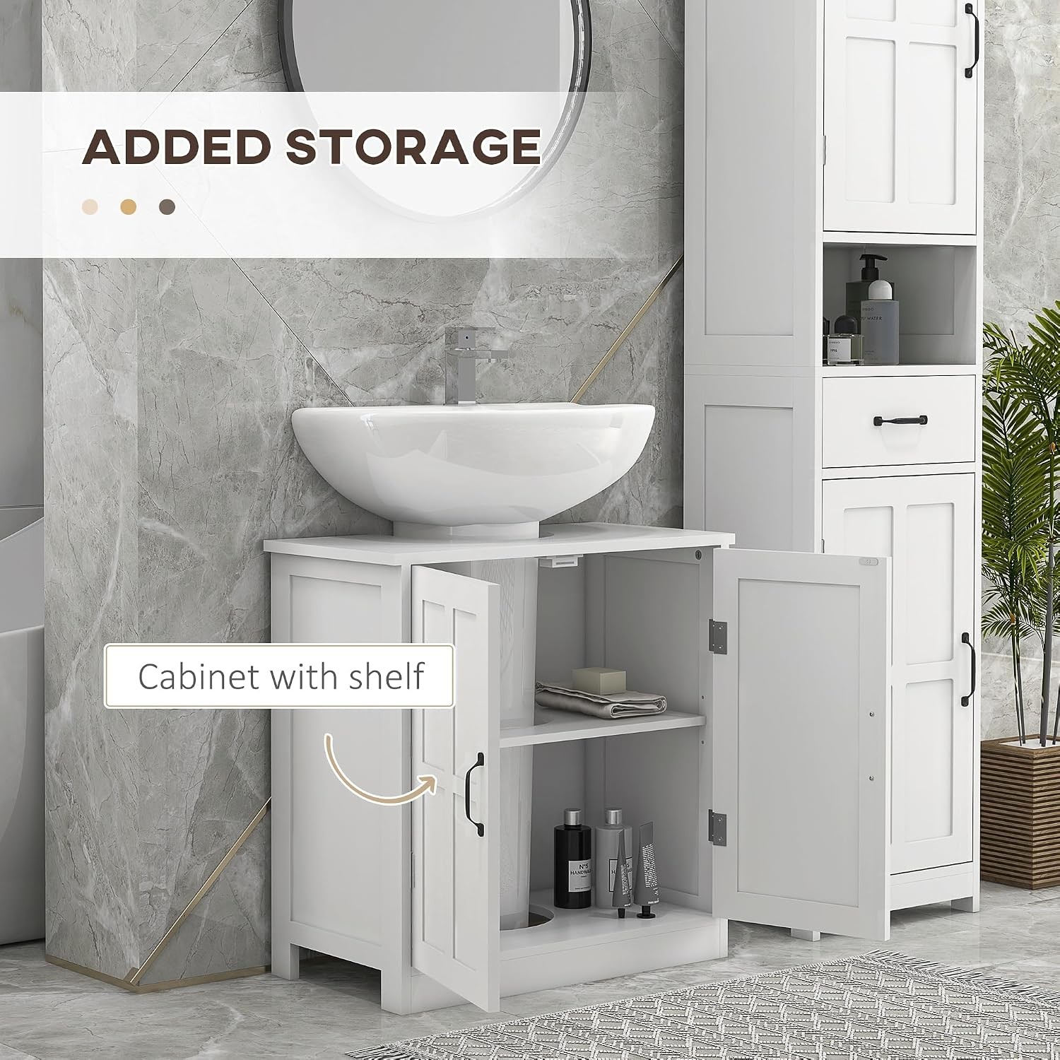Pedestal Sink Storage Cabinet Under Sink Cabinet W/ 2 Doors & Adjustable Shelf