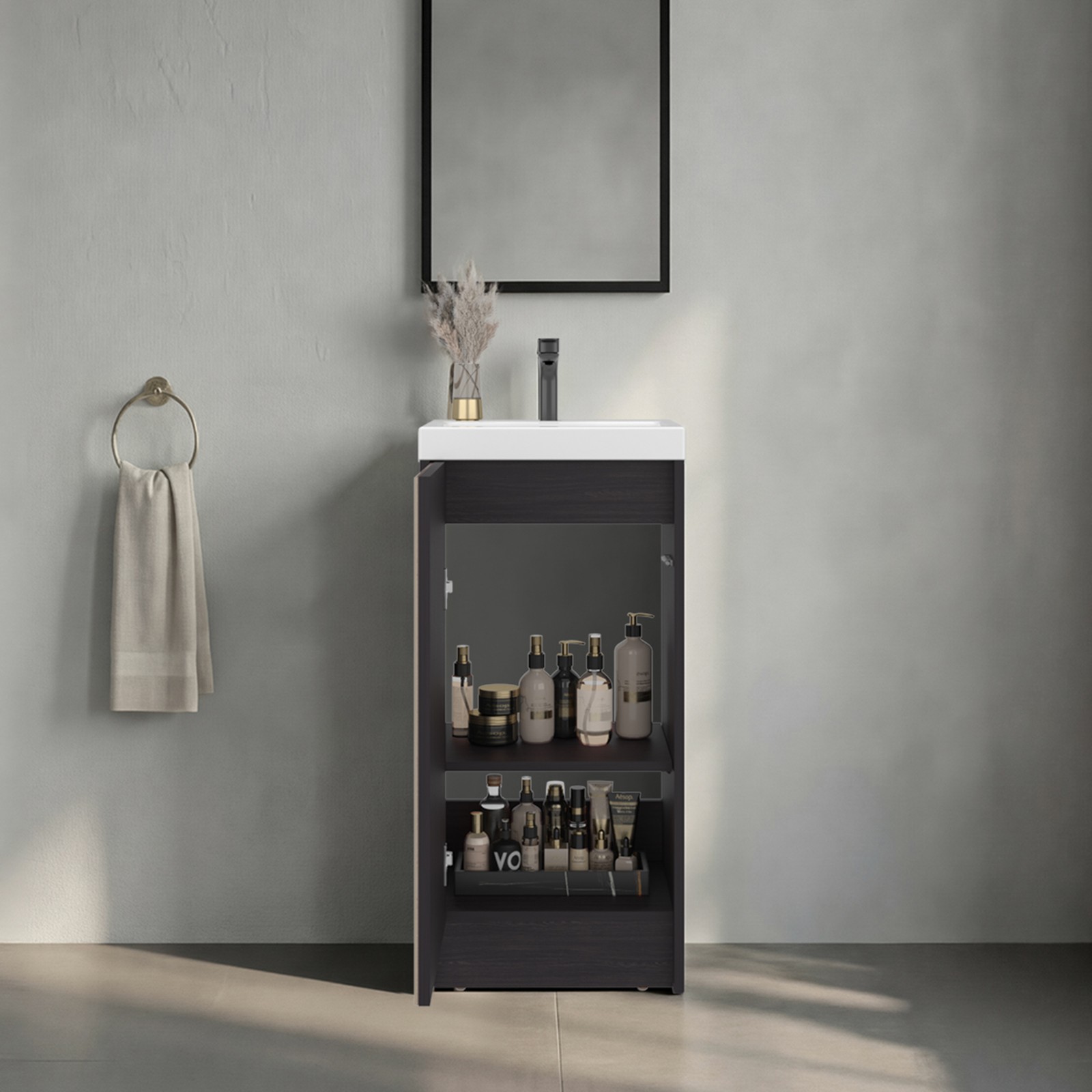 Bathroom Storage Cabinet 32″H Black Wengue Modern One Door