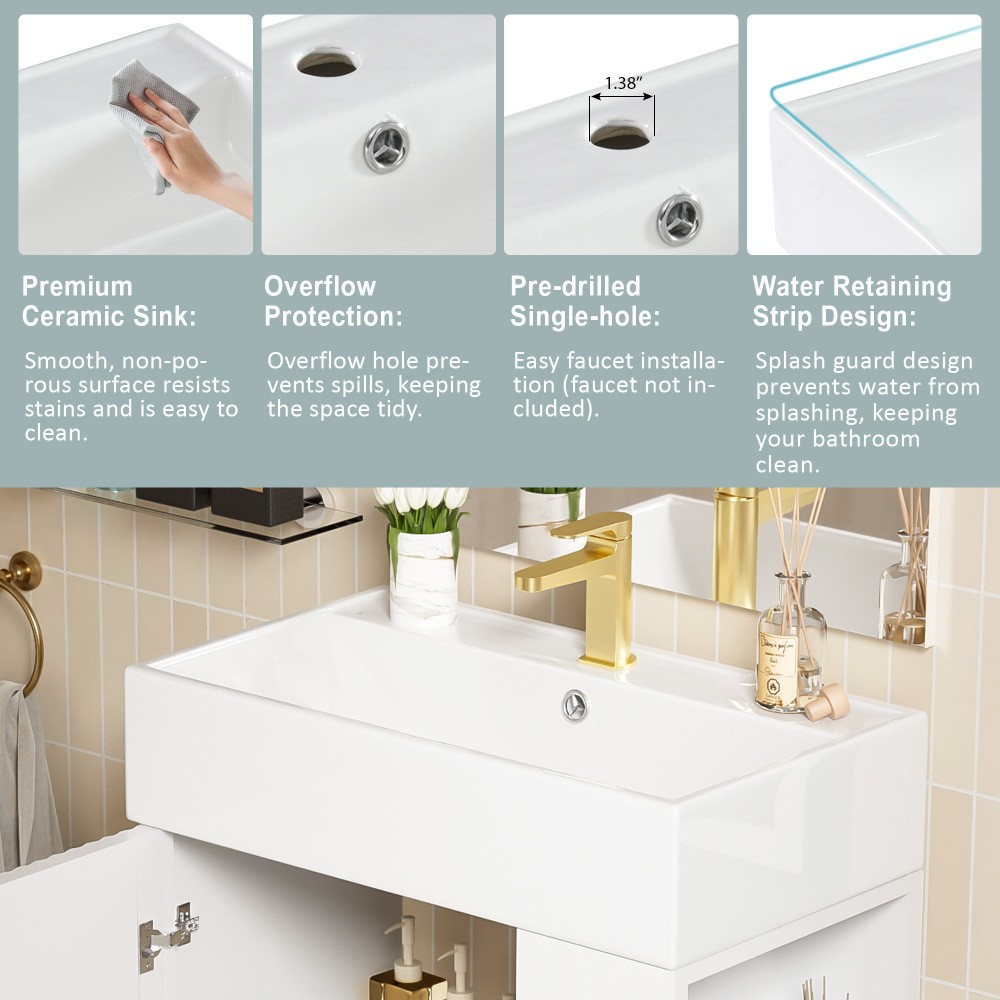 21.6″ Bathroom Vanity Single Ceramic Sink Right Side Storage