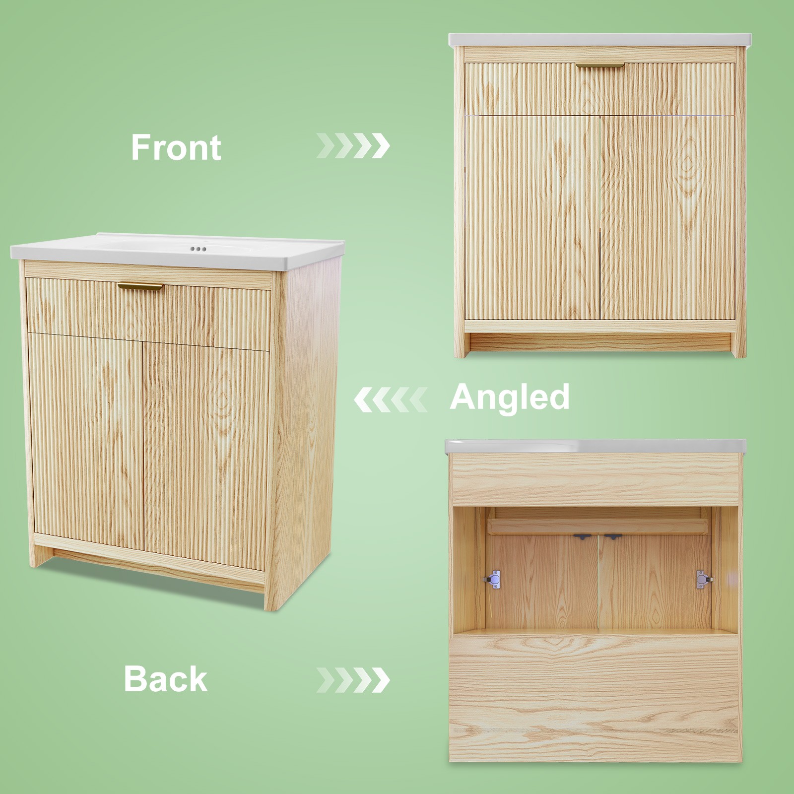 31″ Bathroom Vanity Cabinet Wooden with Top Ceramic Sink Combo Freestanding