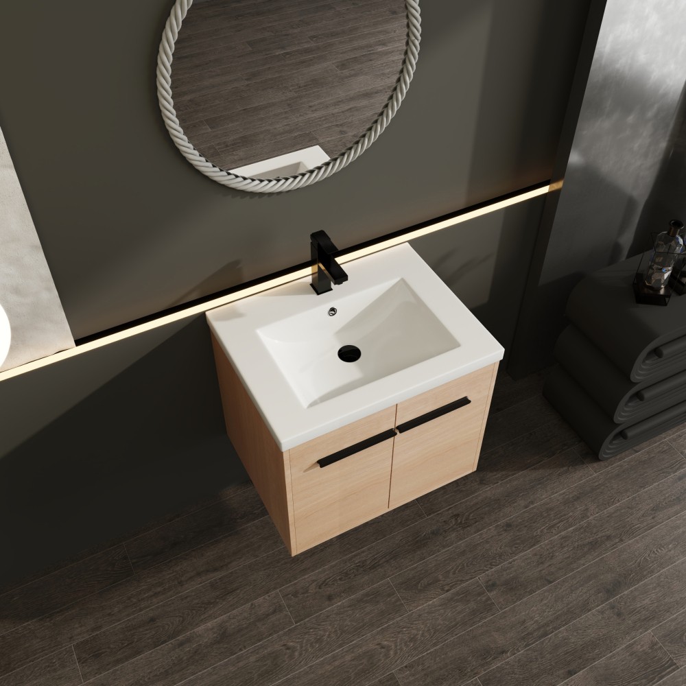 LEVISTAR Oak 24 Inch Bathroom Vanity with resin Countertop Sink