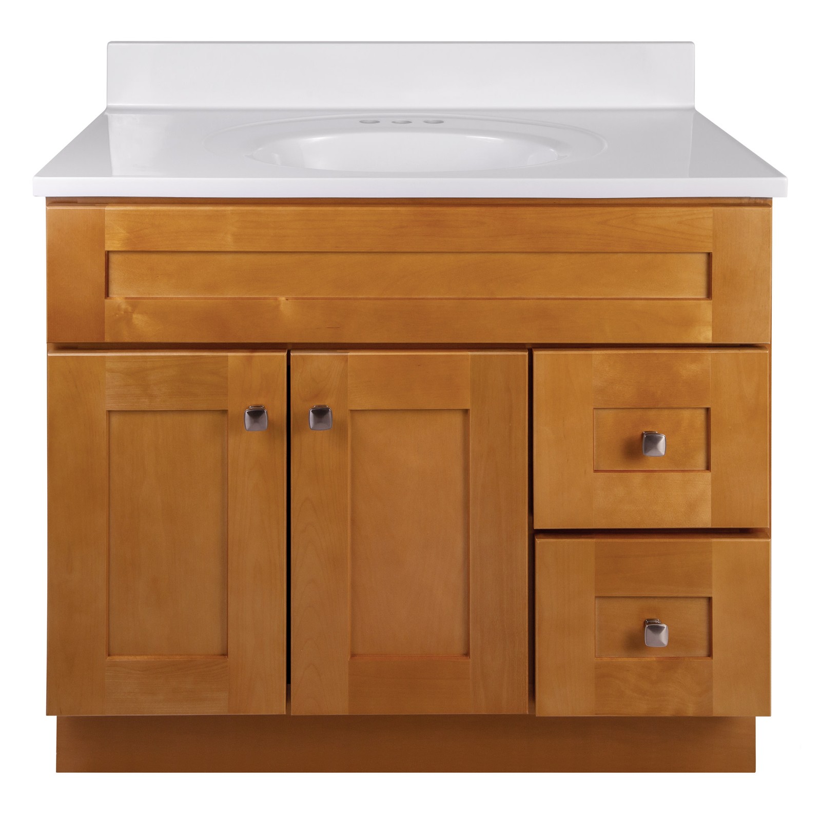 Brookings 37″ Solid Wood Vanity in Birch with Solid White Top Fully Assembled