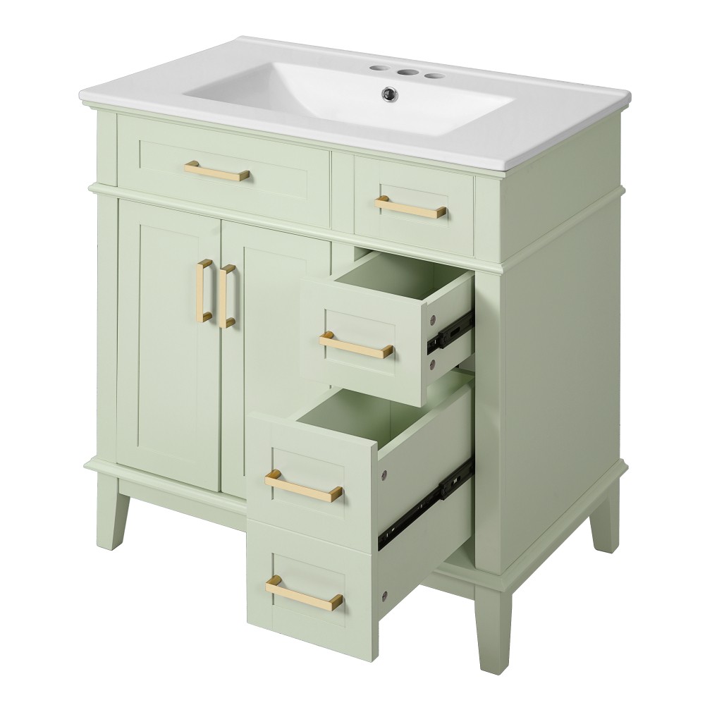 30″Bathroom Vanity with Ceramic Sink Modern Storage CabinetwithSoft-Close Doors