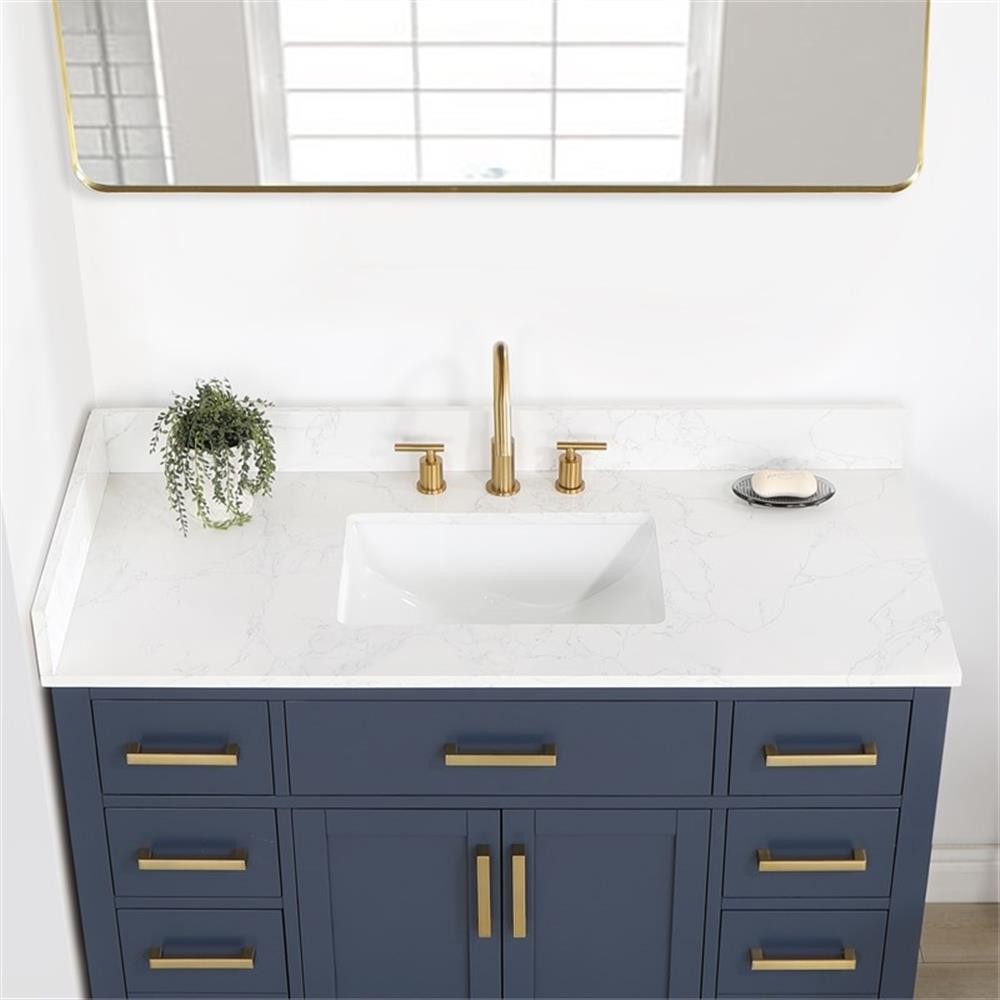Pemberly Row 48″ Wood Vanity in Royal Blue with Composite Stone Top no Mirror