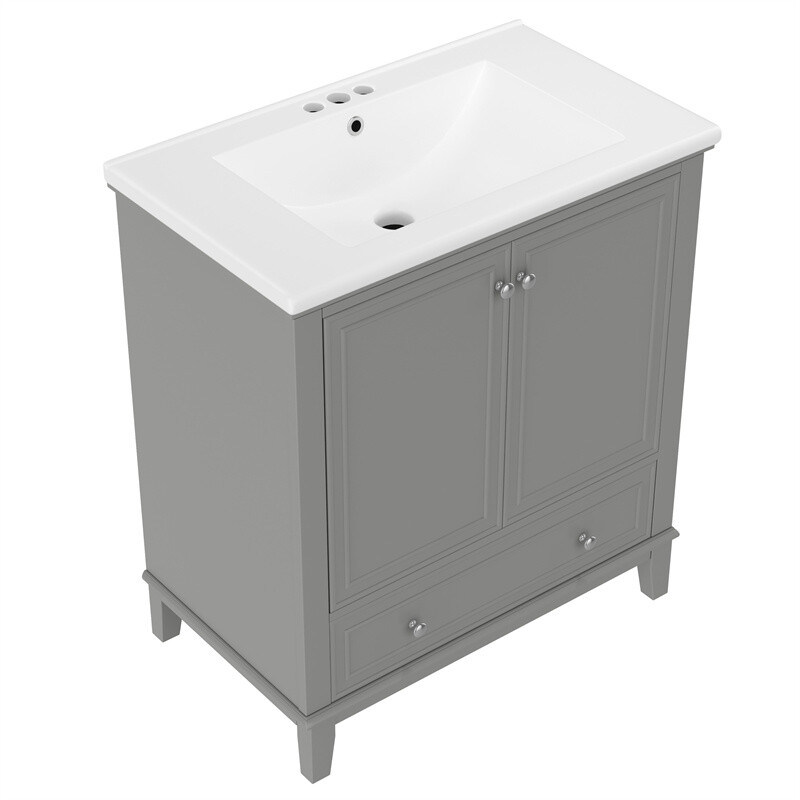 30″ Modern Bathroom Vanity with Sink Set,Gray Bathroom Cabinet w/Doors & Drawer
