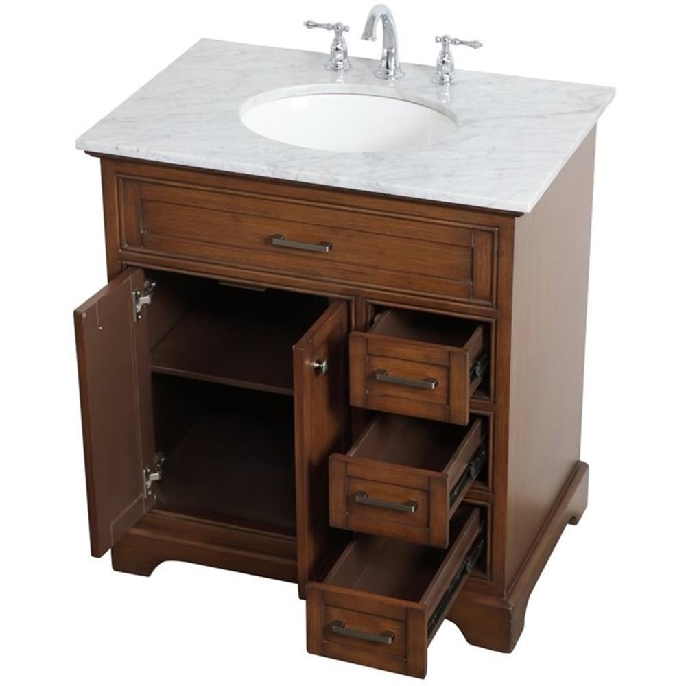 Elegant Decor Aaron 32″ Single Marble Top Bathroom Vanity in Teak