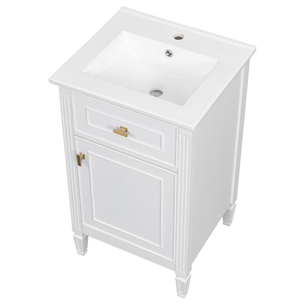 20” Bathroom Vanity w Sink Solid Wood Legs Adjustable Shelf Tilt-Out Drawer