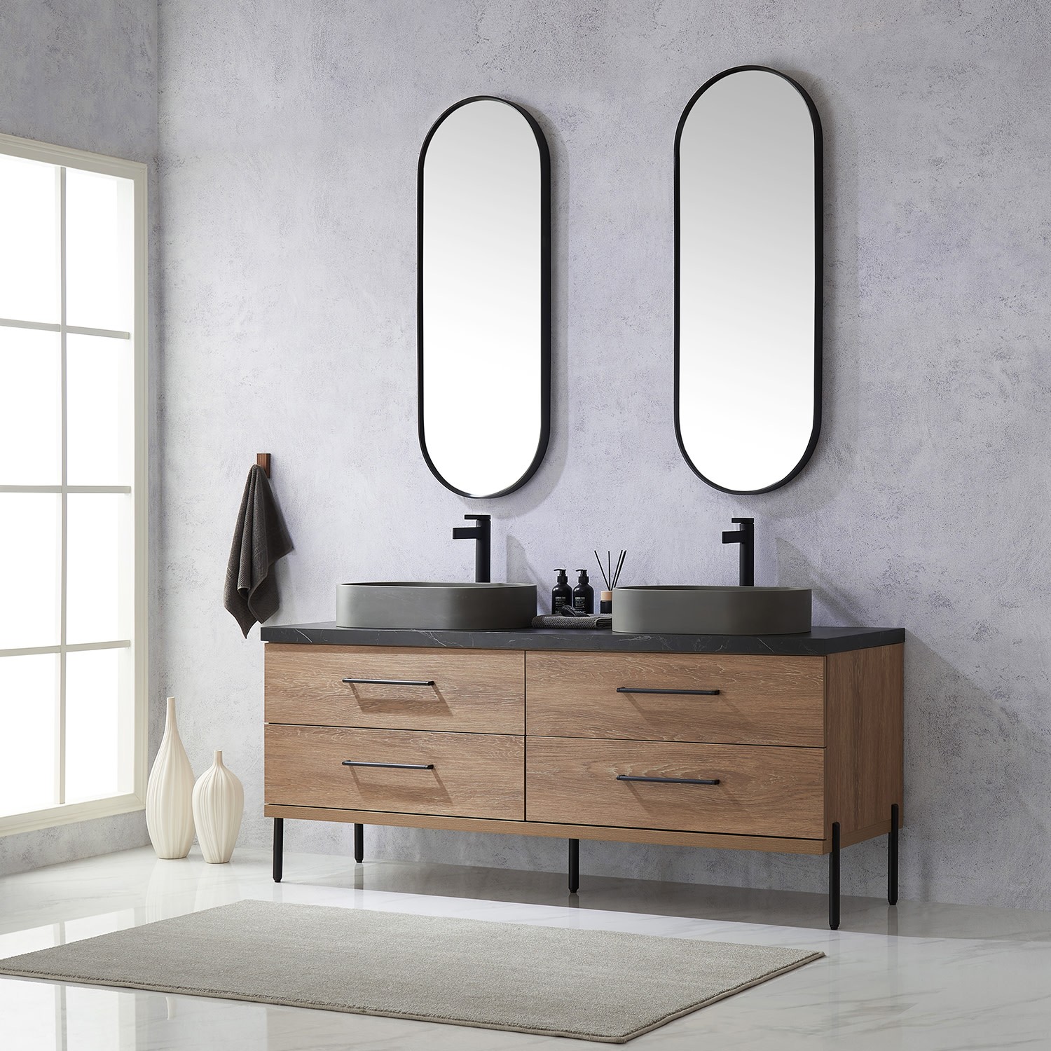Miseno MV-705172O Trento 72″ – North American Oak / Black