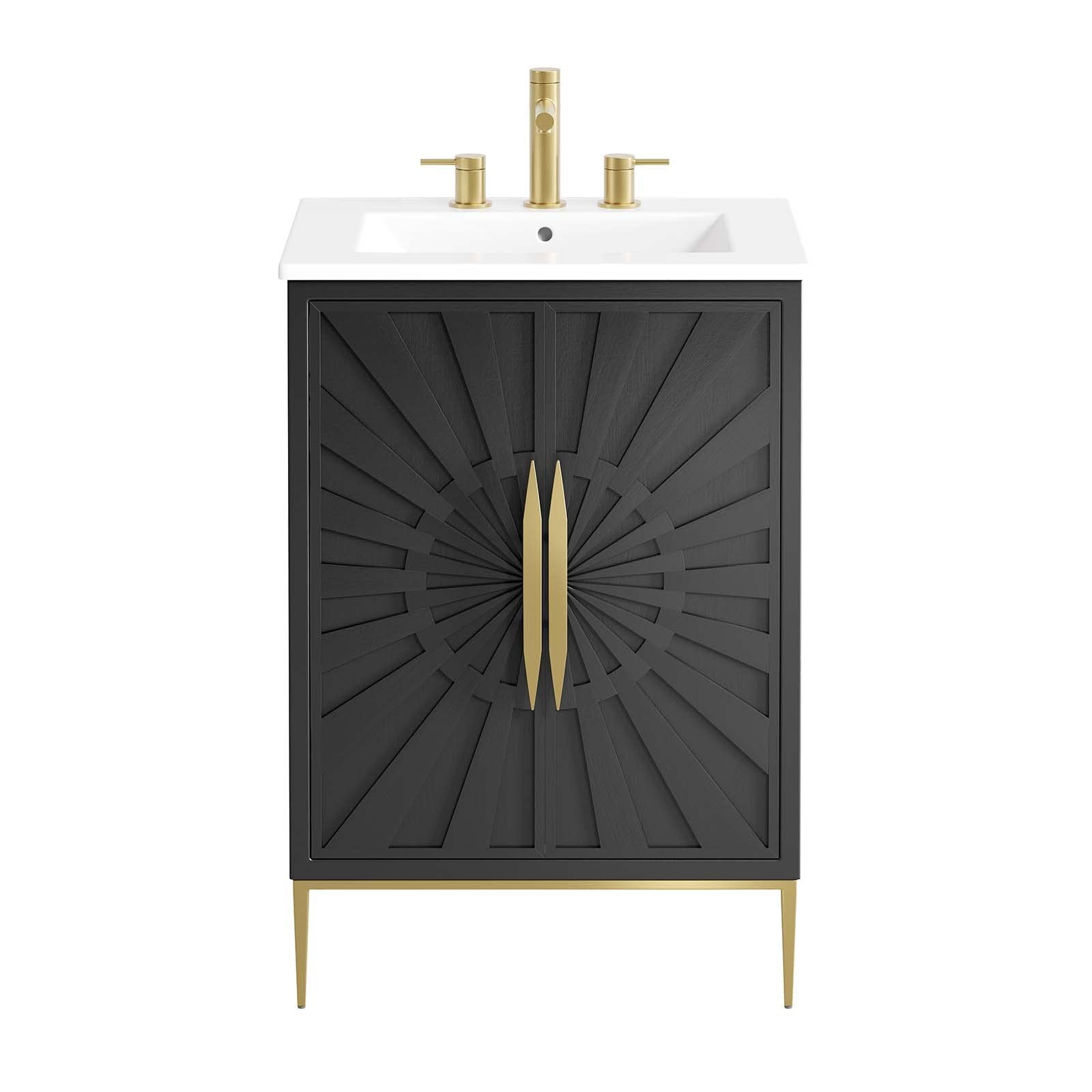 Modway Awaken 24″ Solid Wood and MDF Bathroom Vanity in White/Black