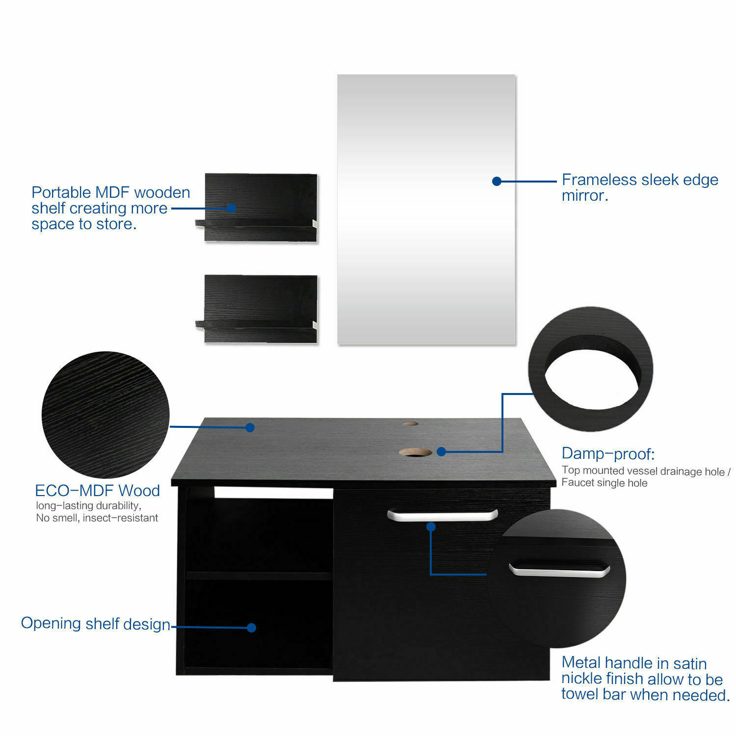 Wall Mounted Bathroom Vanity Floating Cabinet w/Mirror Shelf Sink Faucet Combo