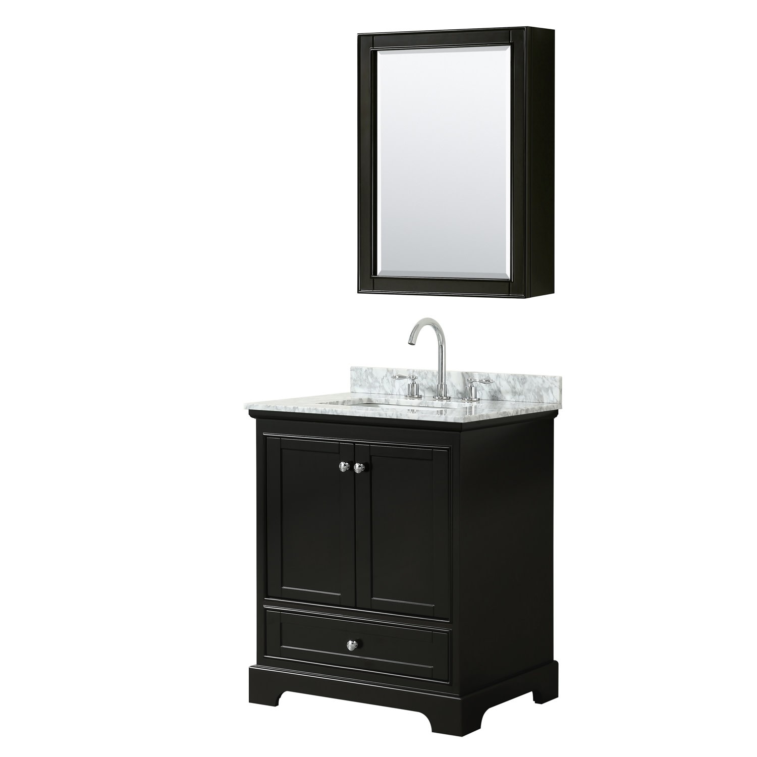 Wyndham Collection WCS202030SCMUNSMED Deborah 30″ – White / White Carrara Marble